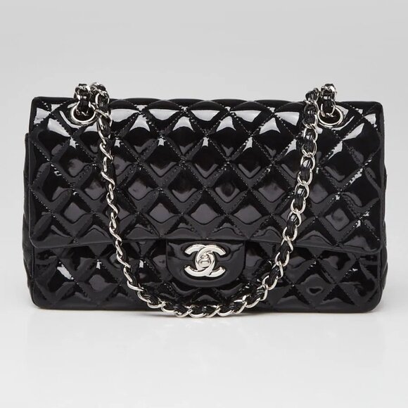 Chanel Black Quilted Patent Classic Medium Double Flap Bag - Picture 1 of 9